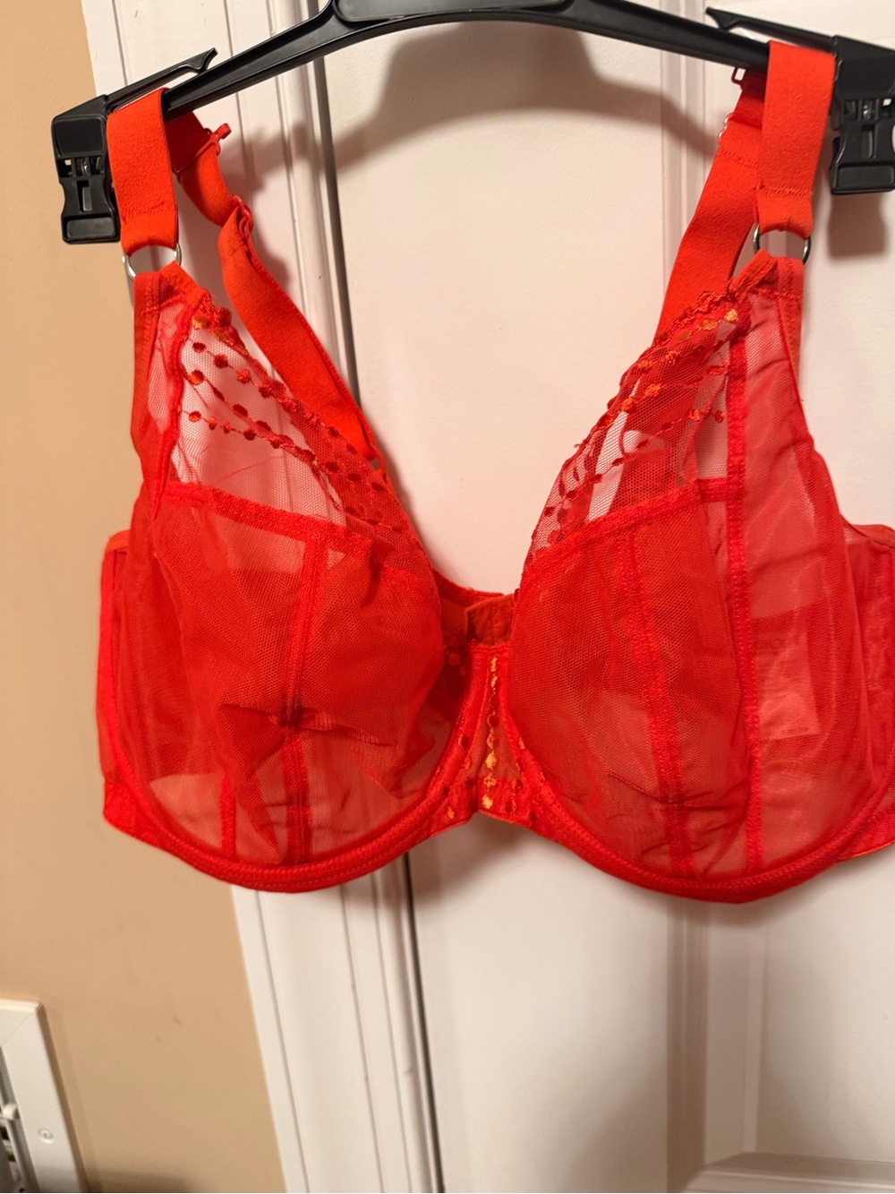 Elomi Vibrant Red Sheer Embroidered Underwire Bra - Picture 2 of 7